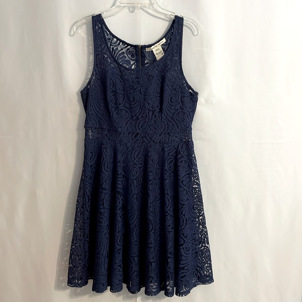 Navy Blue Dress with Lace Overlay